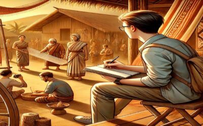 Una ilustración de un antropólogo realizando trabajo de campo