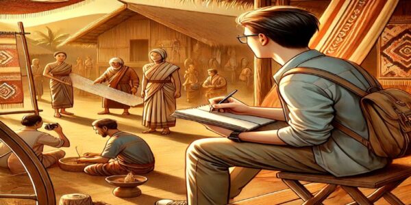 Trabajo de campo Una ilustración de un antropólogo realizando trabajo de campo