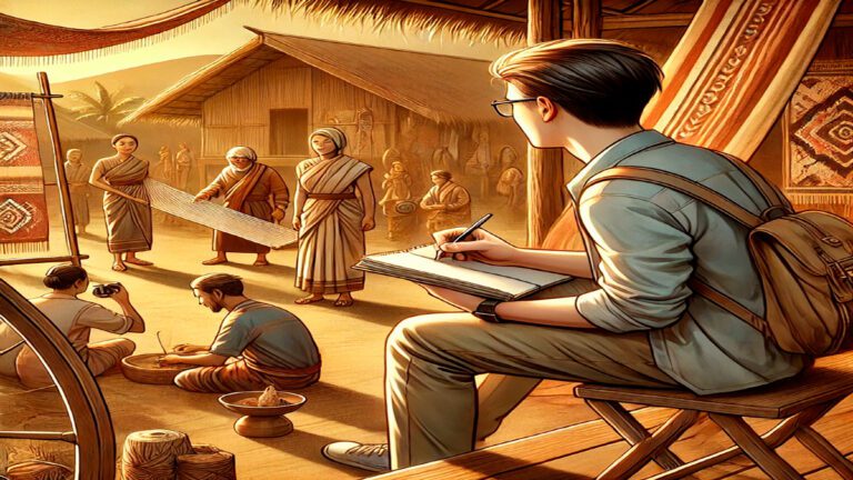 Una ilustración de un antropólogo realizando trabajo de campo