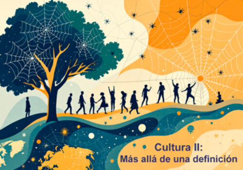Cultura-II "Ilustración abstracta que representa las teorías antropológicas de la cultura: telarañas de significado (Geertz), sistemas clasificatorios (Douglas), cuerpos en movimiento (Bourdieu) y diversidad cultural (Boas/Mead).