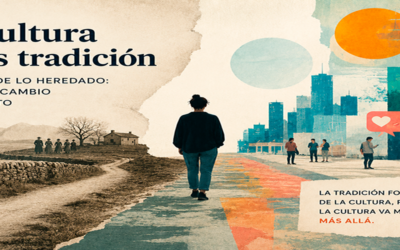 Diferencia entre cultura y tradición representada mediante una ilustración sobre cambio, continuidad y transformación cultural.